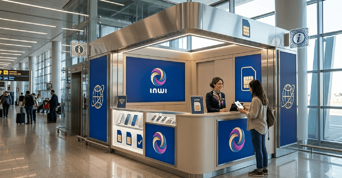 IM card kiosk at Marrakech Menara Airport Morocco 2026